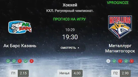 ❌ ❌ ❌4я игра за сезон! Ак Барс Казань - Металлург Магнитогорск. Прогноз на матч КХЛ. 29 октября 2024